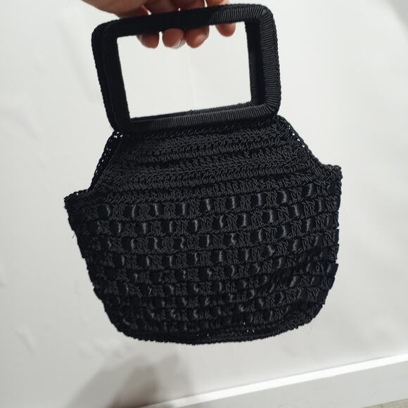 Frankie & Johnnie Vintage Black Crochet and Satin Handbag - Picture 1 of 7